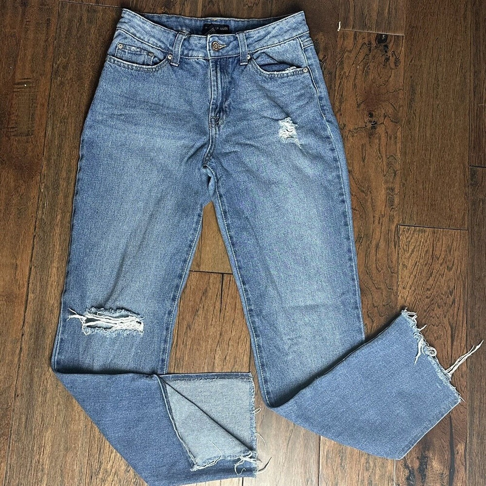 Sincerely Jules Jeans Women Juniors 3 26 Split Hem Blue Denim Pants Distressed